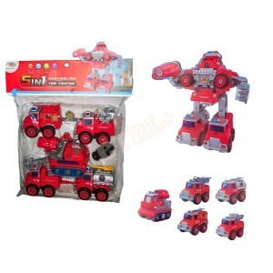 KIT DE VEÍCULOS BOMBEIROS TRANSFORMER DESMONTÁVEIS C/ 5 PCS.
